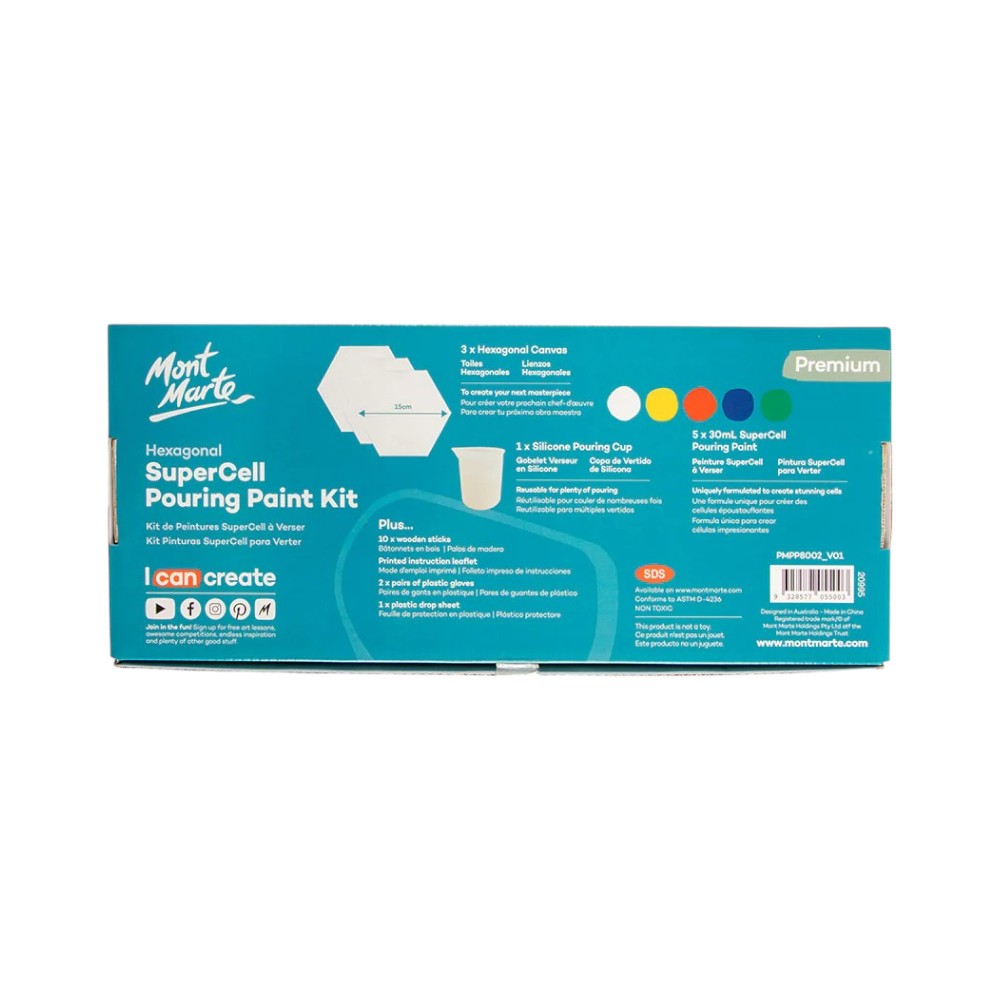 Mont Marte SuperCell Pouring Paint Kit 23pc - Back View